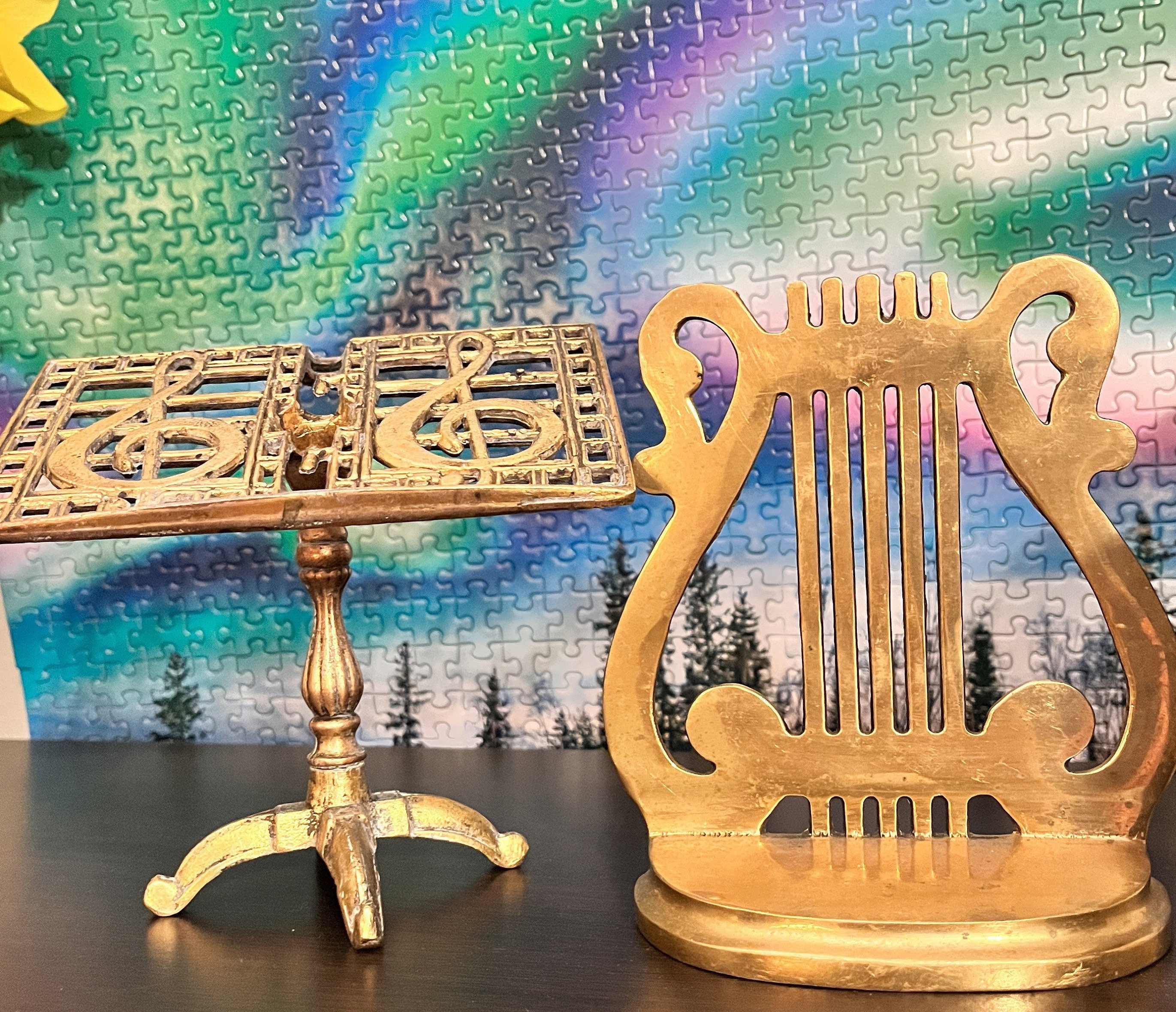 Vintage Solid Brass Easel Midcentury Decor Record Stand Music Holder Lyre Music Stand Vinyl