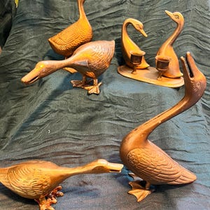 D Swan 2 | Vintage Brass Swan Décor Set – Ornamental Birds for Home Office, Global Charm | Mid-century solid brass collection| Geese family