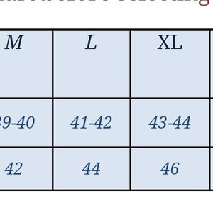 May include: Size chart for clothing, showing chest measurements in inches for different sizes, from XS to 6XL. The chart shows both the suitable chest size and the actual garment chest size.