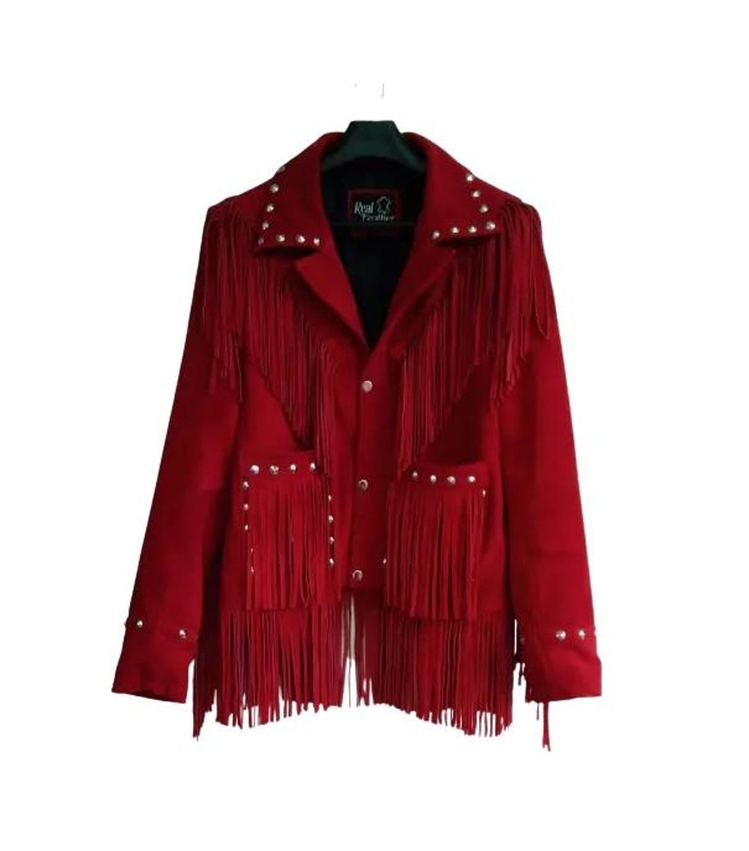 Women's Western Printed Blazer Coat - Creamy Red