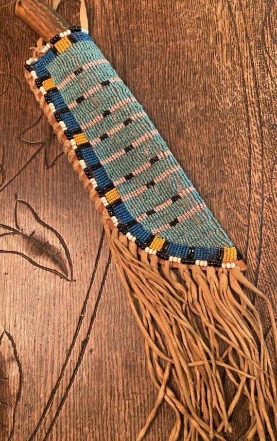 Fourreau De Couteau Indien Perles Sioux - Fait Main - Style Amérindien Artisanal