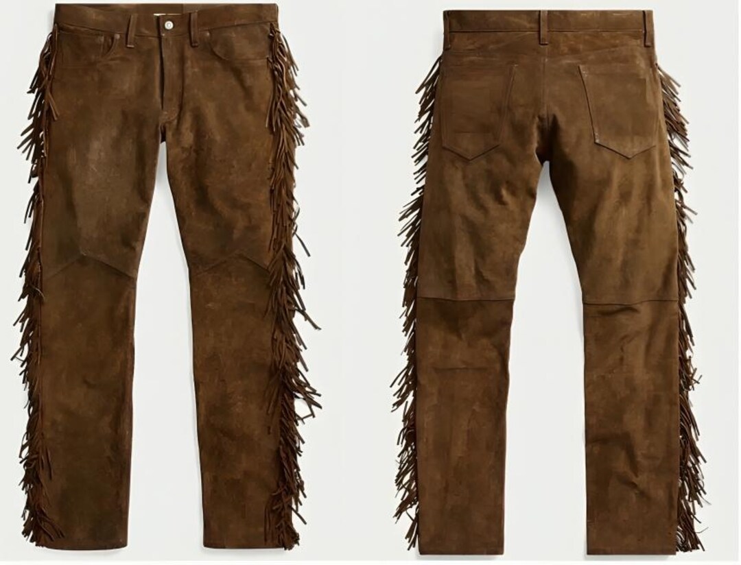 Pantalon western amérindien pour hommes, pantalon en cuir suédé de
