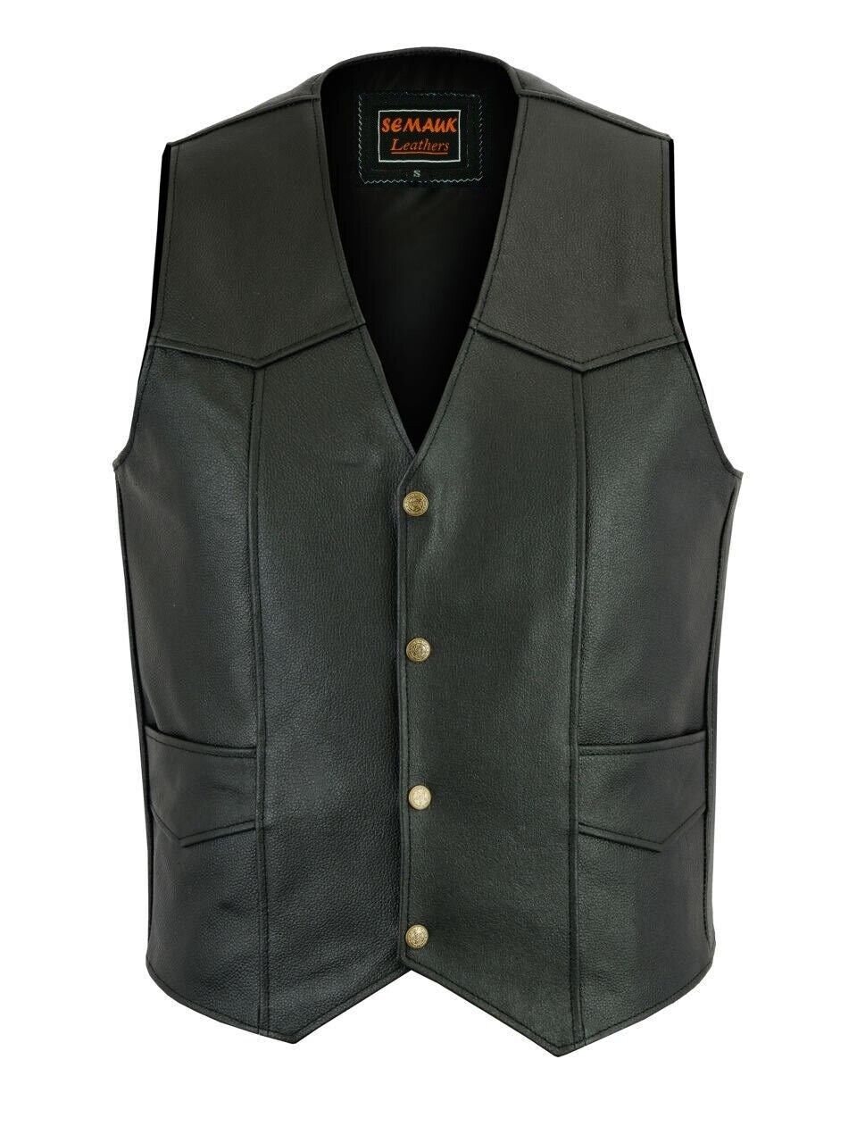 Mens Biker Style Vest Black Leather Heavy Duty Motorcycle Waistcoat - B24