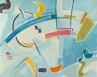 Plazos - Pintura original en gouache y acuarela, arte abstracto, arte mural pintado a mano, paspartú sin marco disponible