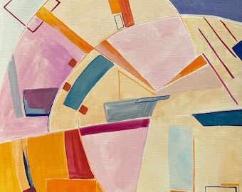 Revolve - Pintura original en gouache y acuarela, arte abstracto, arte mural pintado a mano, disponible con paspartú sin marco.