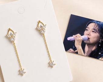 Korean Dangle Earrings in Gold or Silver, Sterling CZ Drop Earrings