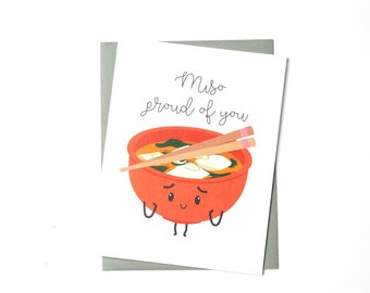Carte de félicitations amusante - Miso fier de vous - Carte d'encouragement mignonne avec un jeu de mots