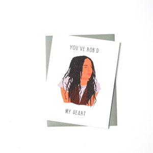 Tarjeta de felicitación "Me has robado el corazón": tarjeta de amor inspirada en la alta fidelidad, tarjeta romántica para los fanáticos de Rob (Zoe Kravitz)