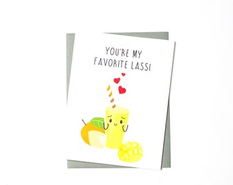 Cute Friendship Card - You're My Favorite Lassi Greeting card – Cute Love Card, Funny Food Pun Card - Playful Love Card