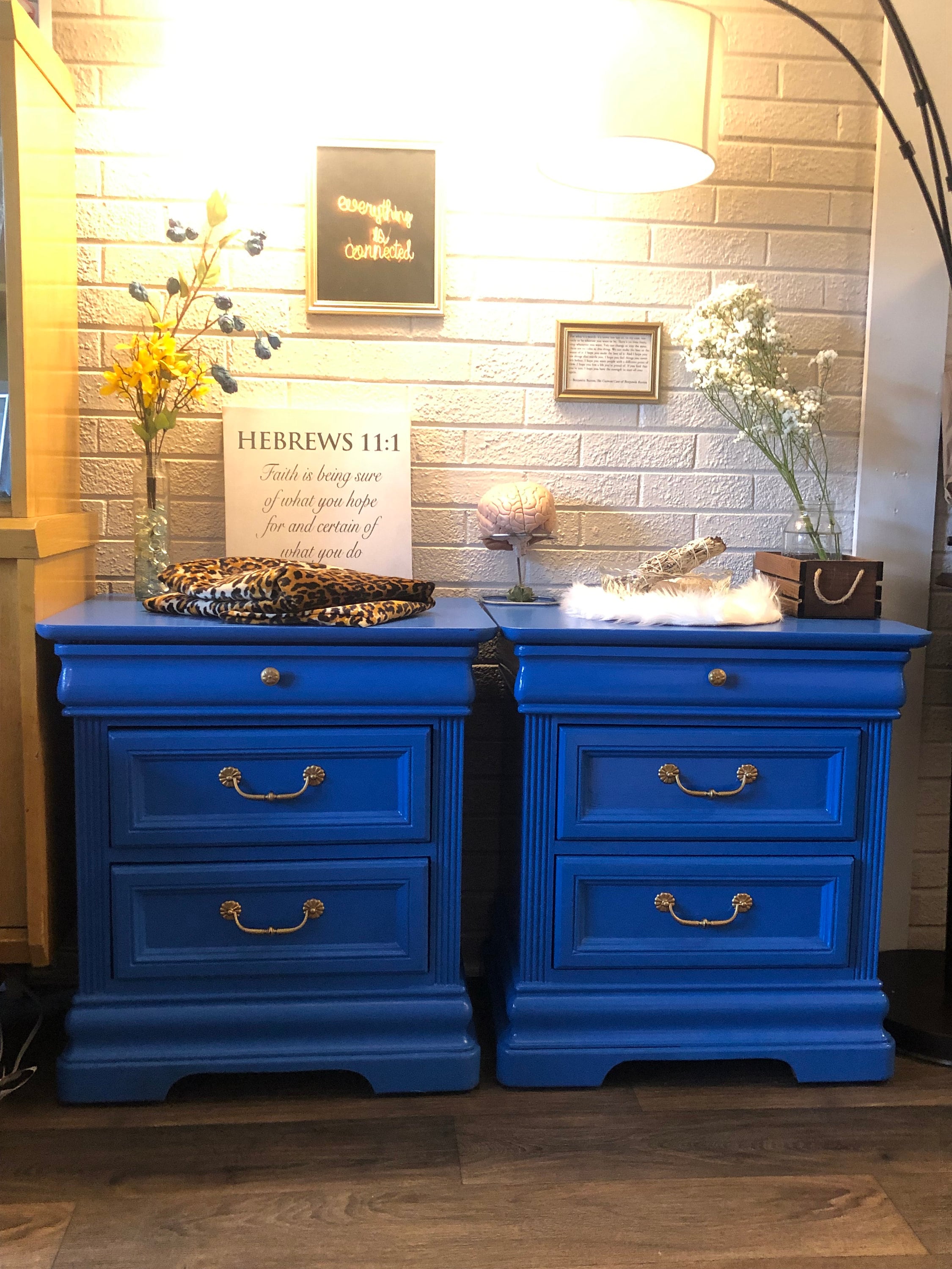Blue gold nightstand discount