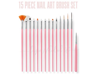 15 Piece Nail Art Brushes, Detailing Nail Art Brushes, Dotting Tool, Striping/ Line Brush, Blending Brush, Fan Brush