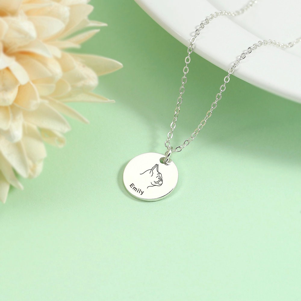 Personalized Pet Portrait Necklace Engraved Name Necklace Etsy