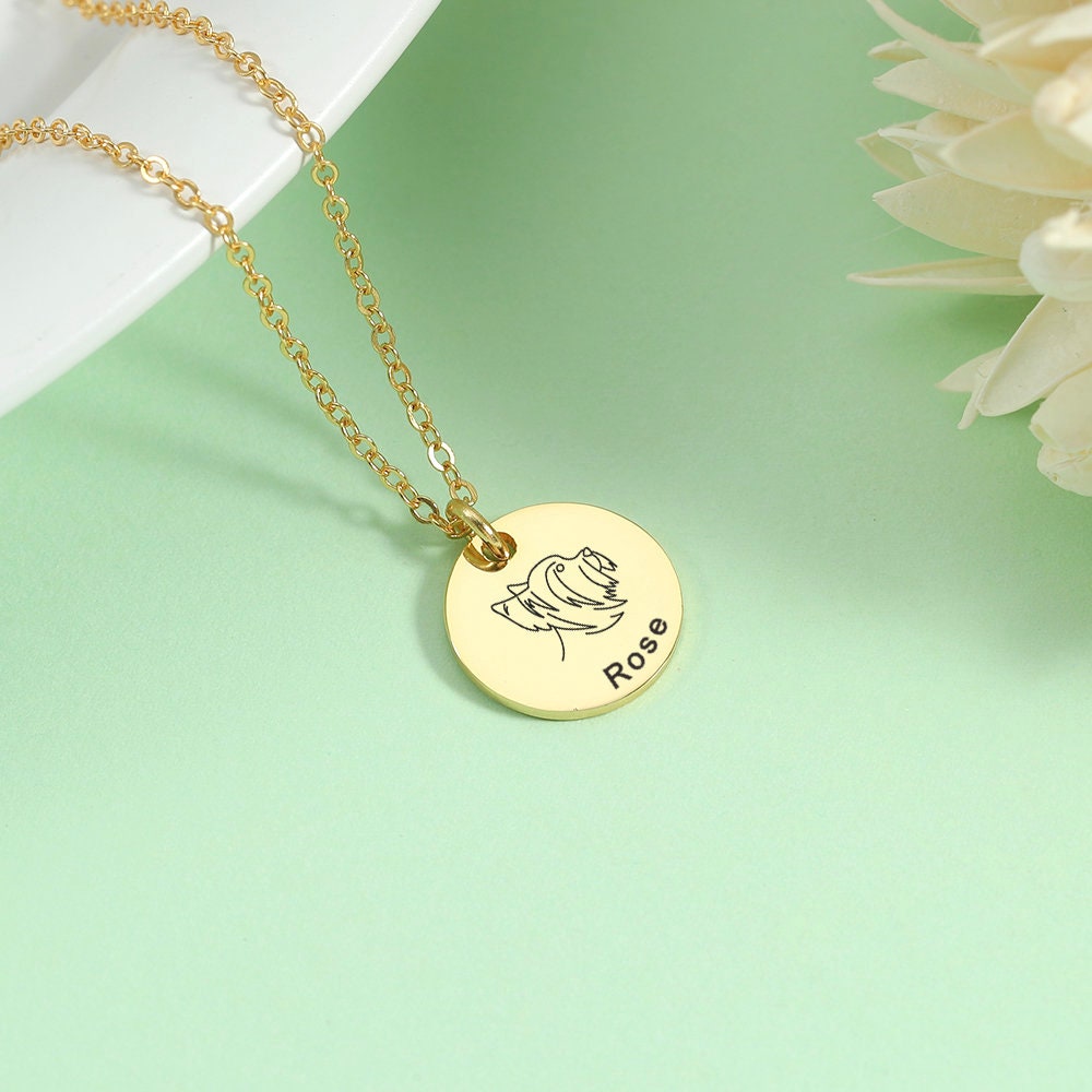 Personalized Pet Portrait Necklace Engraved Name Necklace Etsy