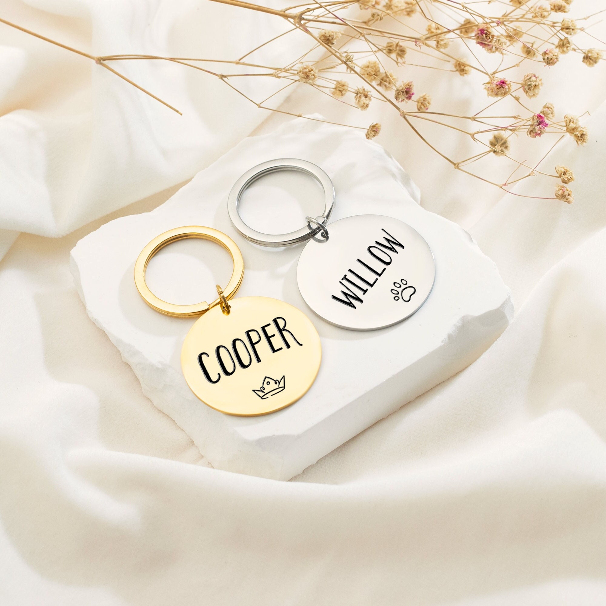 Lowercase Personalized Silver Ring Dog ID Tag // Stamped Custom