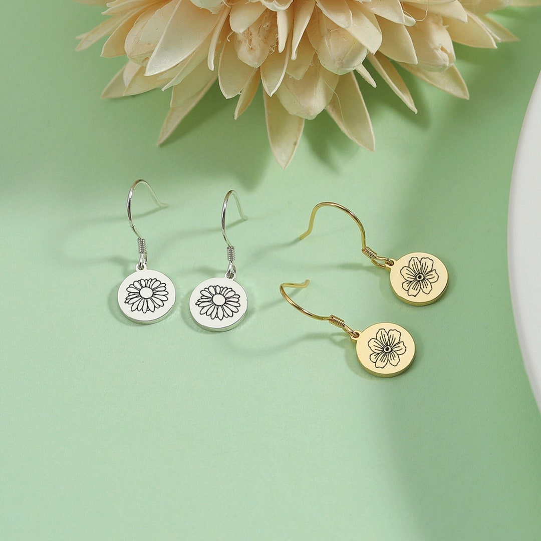 Dainty Birth Flower Earrings for Mom, Floral Earrings, Christmas