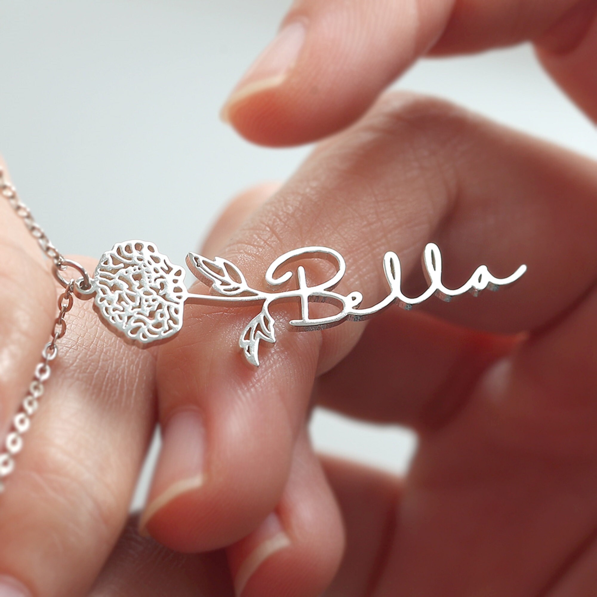 Personalized Birth Flower Name Necklace Custom Name Necklace Etsy