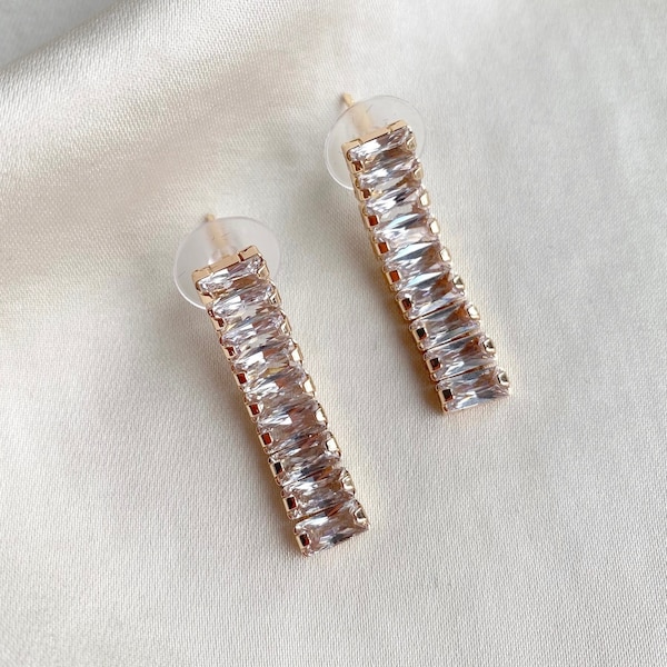 Baguette Drop Earrings with Cubic Zirconia  | Rose Gold Plated Nickel Free Jewelry