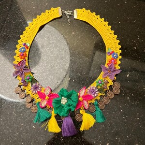 Crochet oya necklace, turkish oya necklace, Beaded Necklace, Summer Necklace, Spring Necklace, Flower Necklace-Crochet Necklace