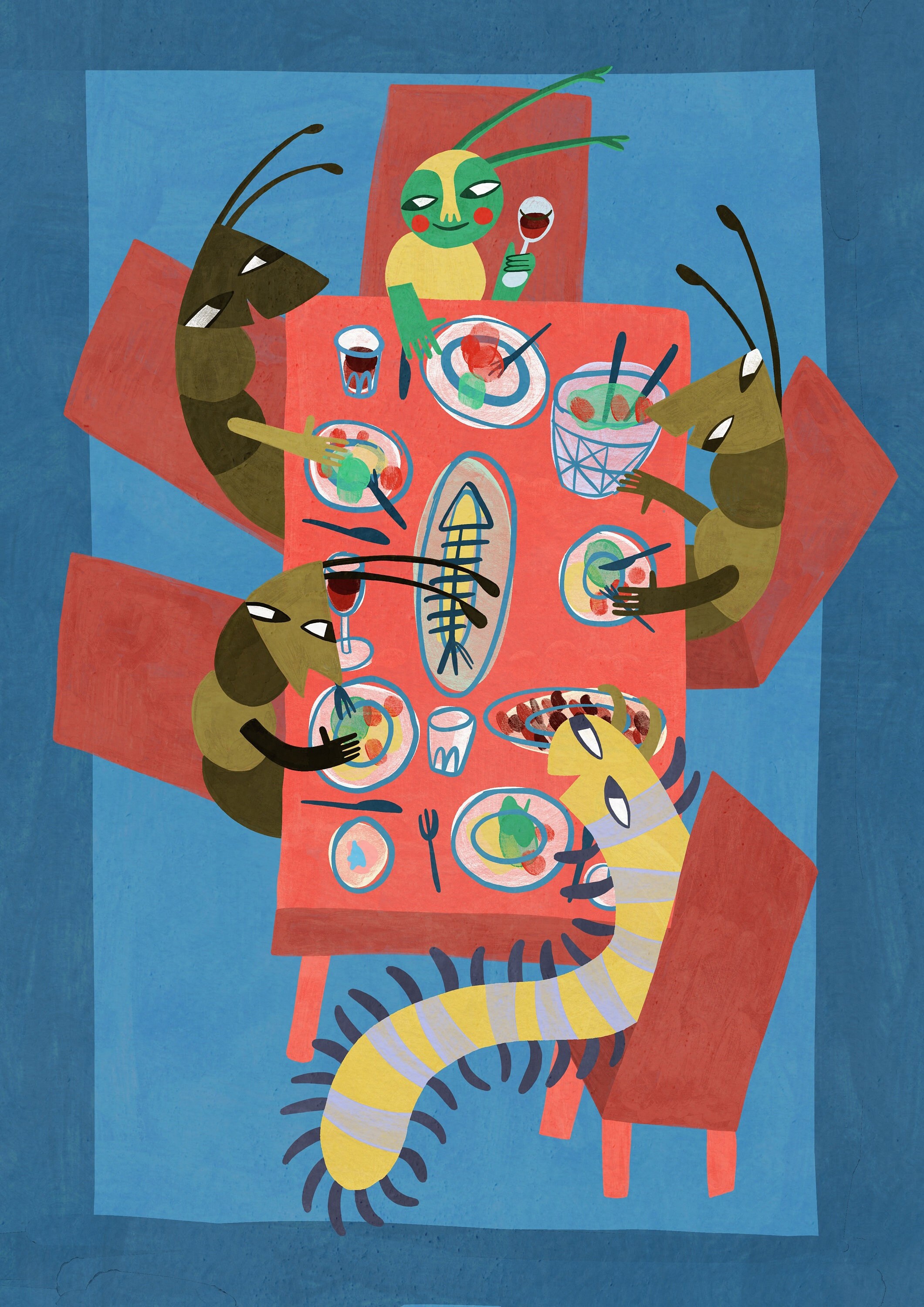 Impression Murale. Mignon Insectes à Manger. Illustration d'art Moderne. A4 29.7x21cm, Dessin d'affi