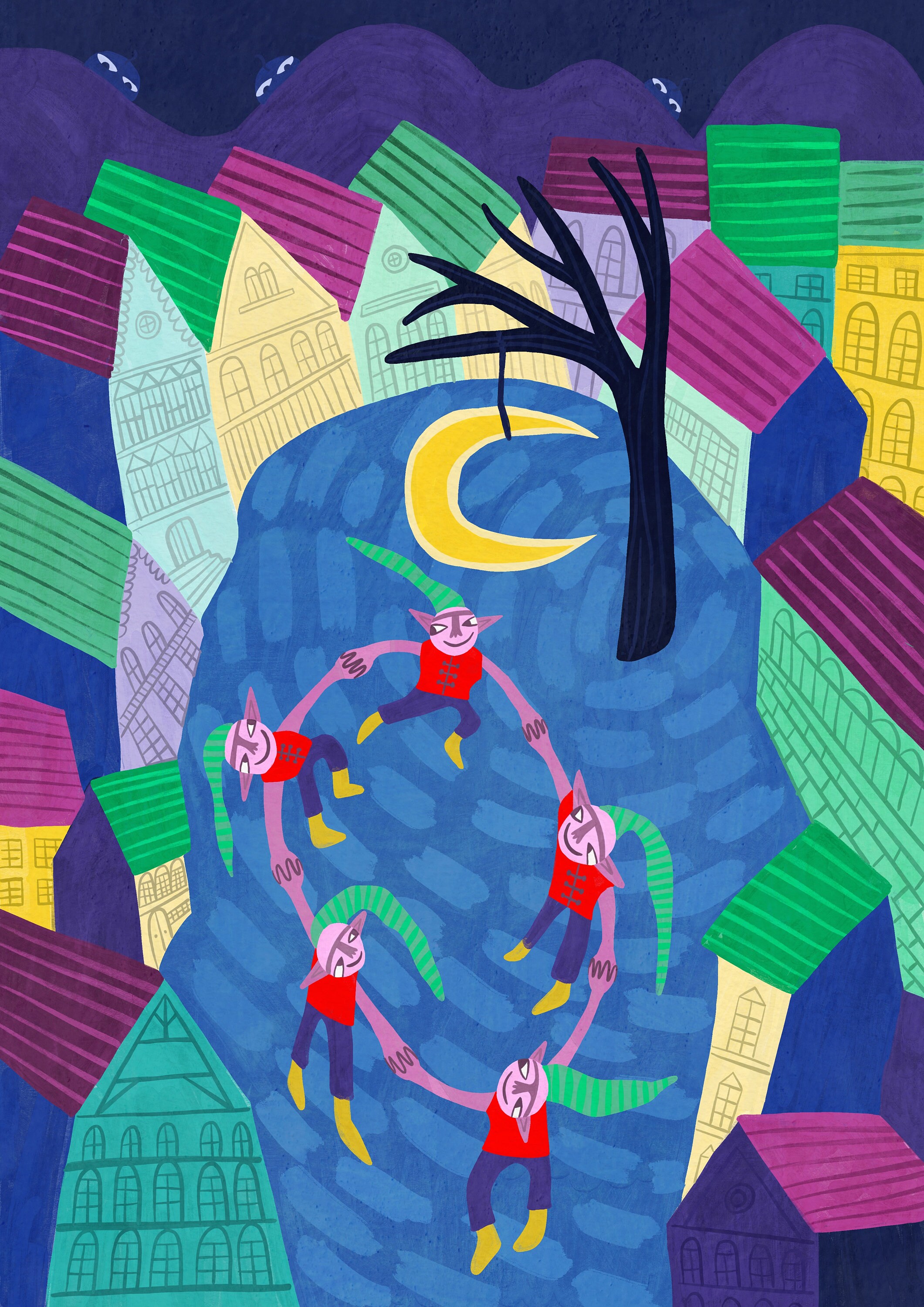 Impression Murale. Les Elfes Dansent en Rond. Illustration d'art Moderne. A4 29, 7x21 cm, Dessin d'a