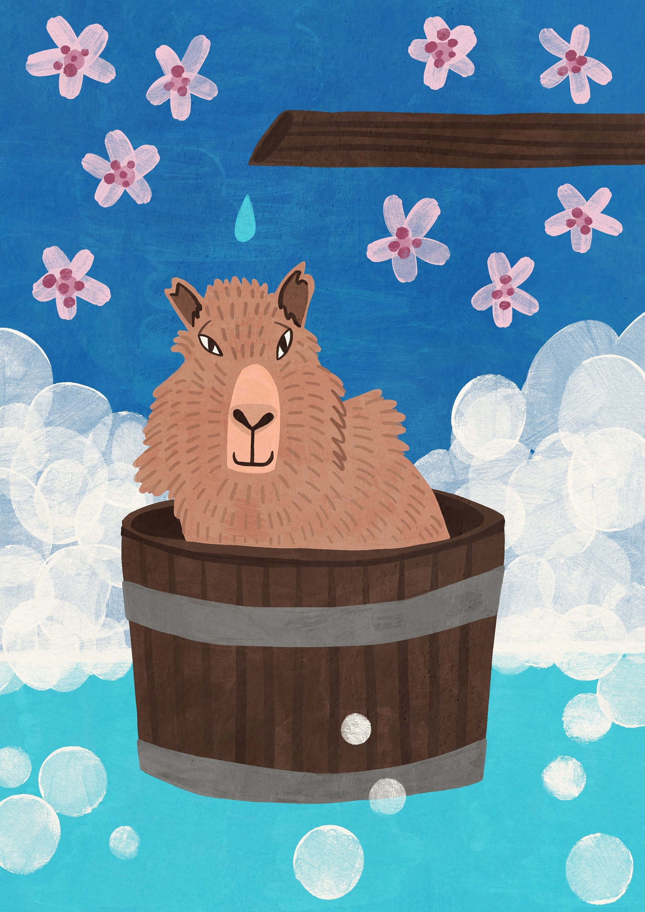 Impression Murale. Capybara Baignade. Illustration d'art Moderne. A4 29.7x21cm, Dessin d'affiche. Pe