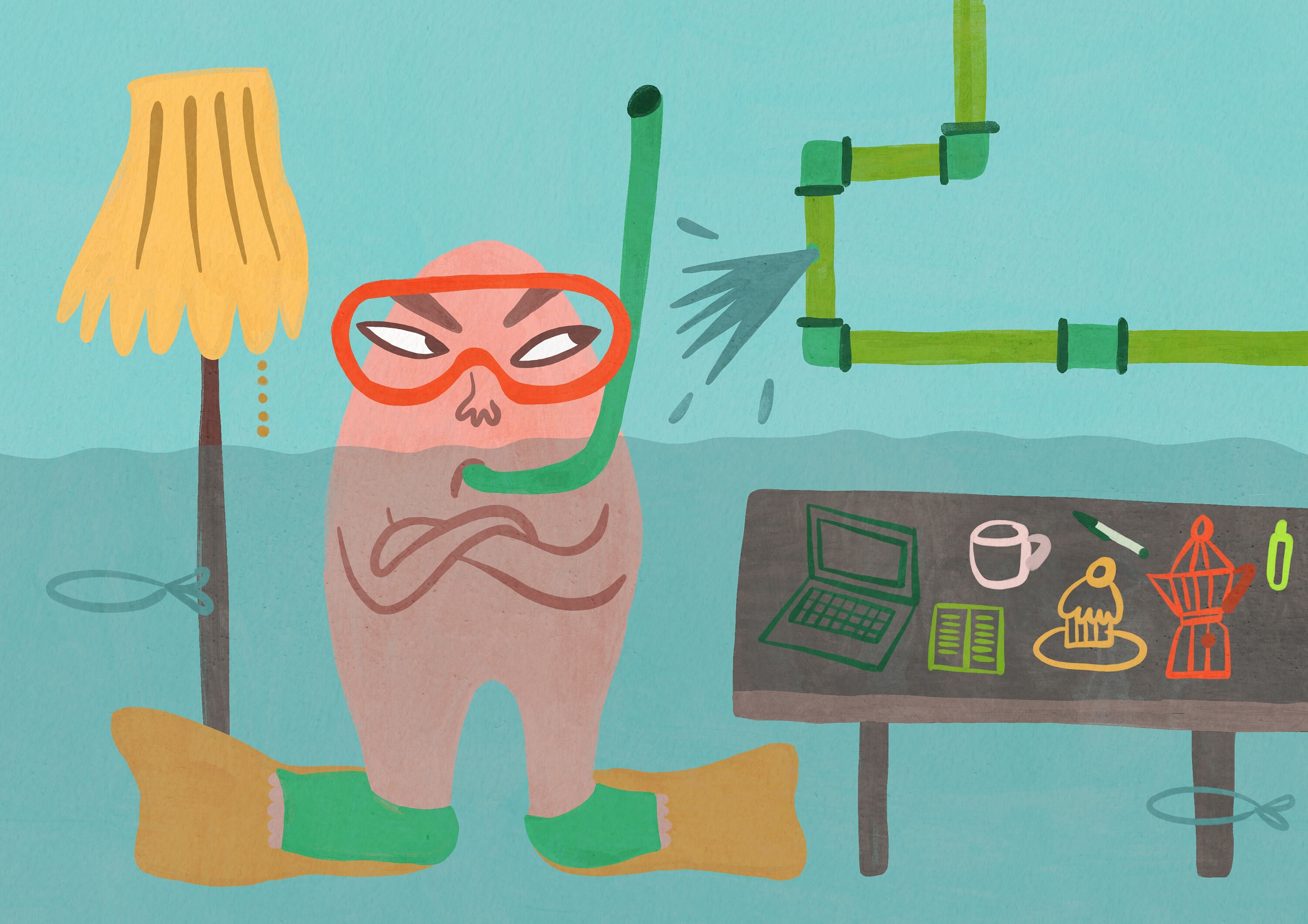 Impression Murale. Inondation de Maisons. Illustration d'art Moderne. A4 21x29, 7 cm, Dessin d'affic