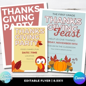 Thanksgiving Party Flyers | Class Flyer | Thanksgiving PDF | Editable Flyer | Printable