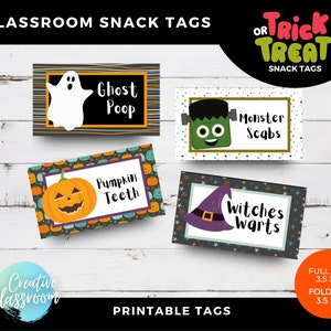 Trick or Treat Classroom Snack Tags | Halloween Treats Tags