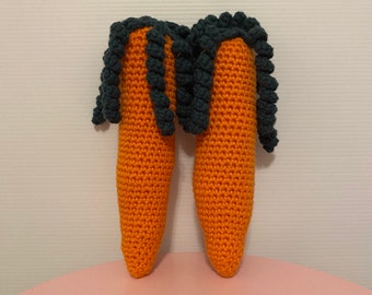 Pair of Crochet Carrots Pretend Play Food Handmade Orange Vegetables