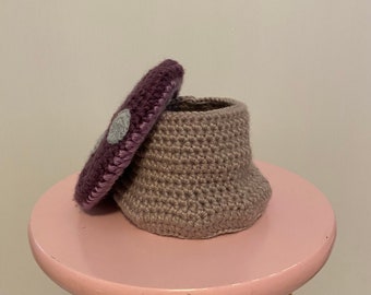 Lidded Purple Toadstool Basket Cute Handmade Storage