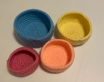 Colourful Crochet Nesting Stacking Bowls- Set of 4 Sorting Storage Play Fun