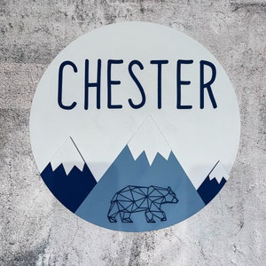 Mountain Door Plaque , Personalised door sign , Bedroom Decor, Nursery , Baby boy gift , blue Bedroom decor , New Baby gift , grey white