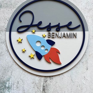 Rocket Name Plaque - Space Name Plaque - Personalised Name Sign - Space Theme Door Sign - Space Decor - Childrens Bedroom - Planet - Star