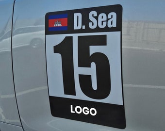 Track Racing Numbers Custom Number, Name, Flag, Logo | Vinyl Sticker or Reusable Magnet 2 Piece Set
