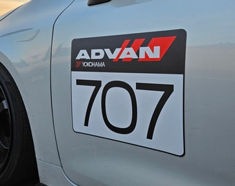 Track Racing Numbers Custom Logo or Team | Vinyl Sticker or Reusable Magnet (Set of 2)
