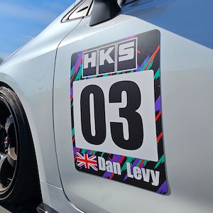 Vintage HKS Power Inspired Track Racing Numbers Set Custom Name, Flag | Vinyl Sticker or Reusable Magnet