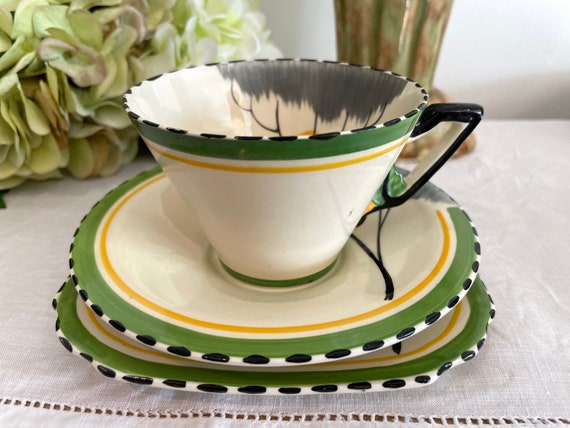RARE Vintage 1930s Burleigh Ware Dawn Art Deco Trio Set Cup Saucer 