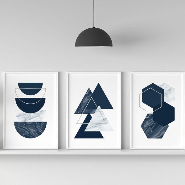 Navy Abstract Art Etsy UK