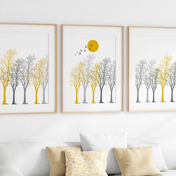 Navy Yellow Wall Art Etsy UK
