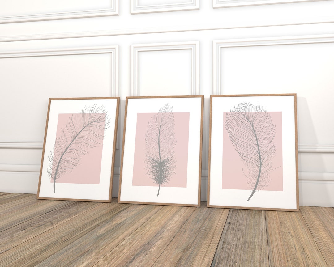 Pink Wall Art Prints, Set of 3 Posters, Pink Lounge Decor, Pink & Grey ...