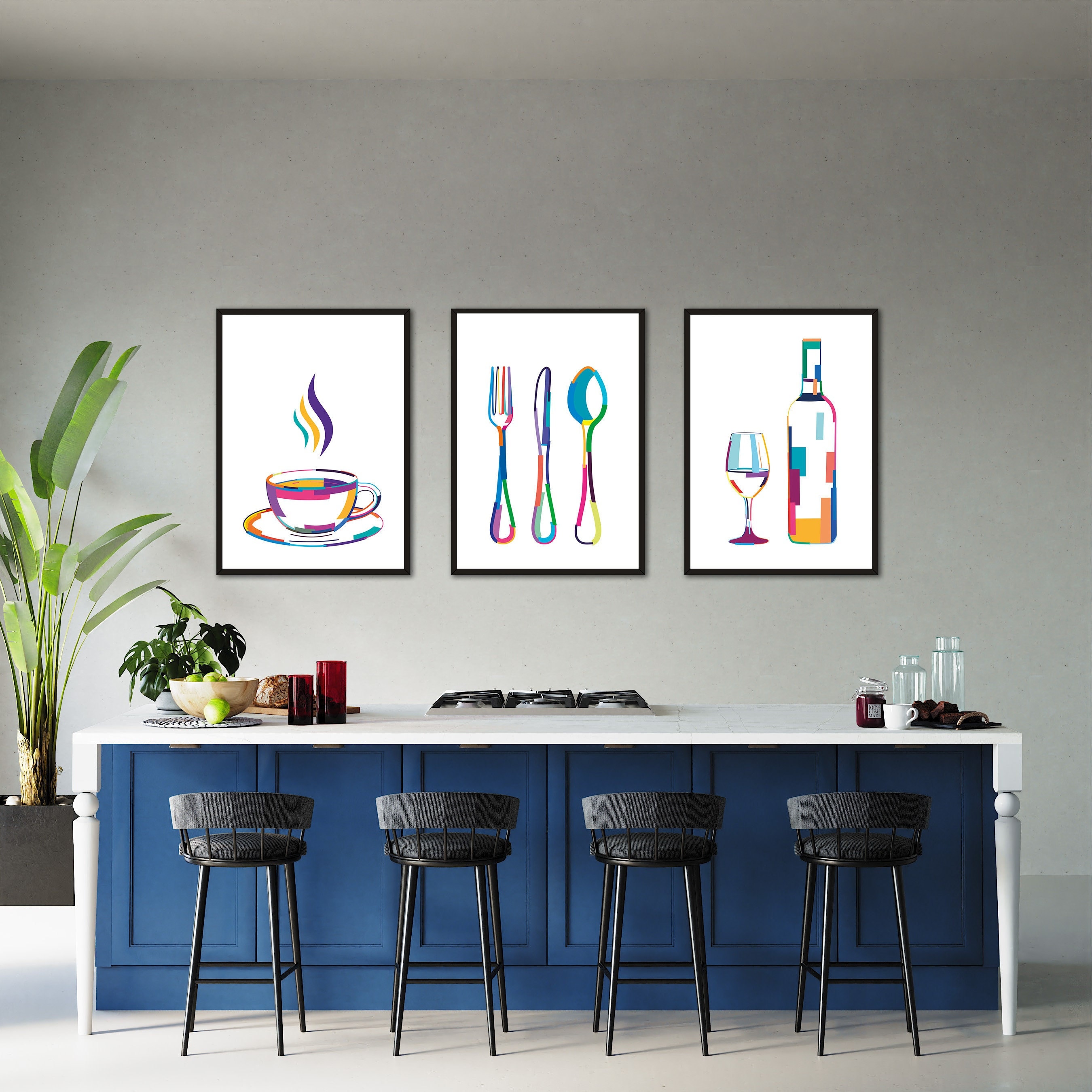 Kitchen Wall Art Prints Set of 3 Posters Colourful Kitchen Etsy UK