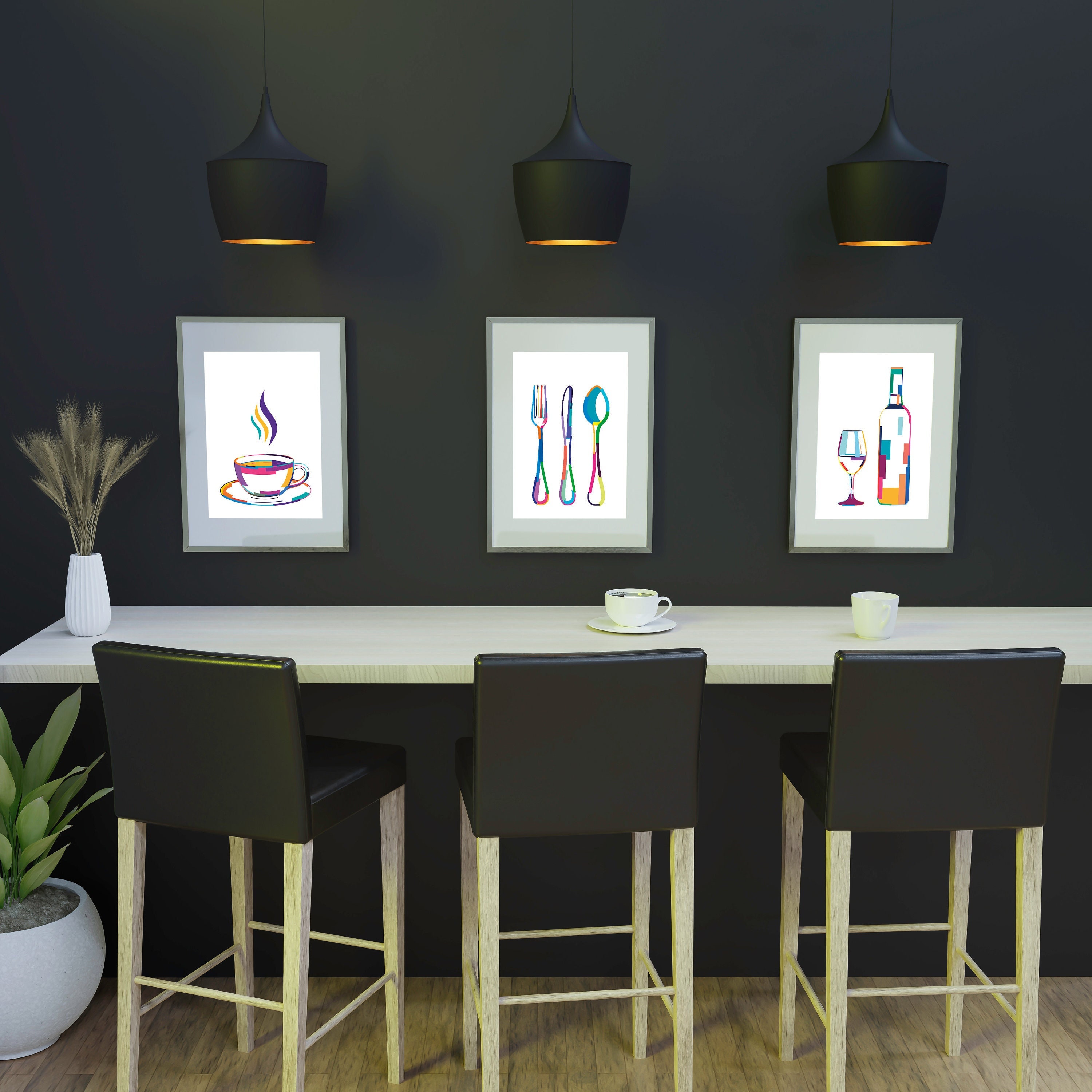 Kitchen Wall Art Prints Set of 3 Posters Colourful Kitchen Etsy UK