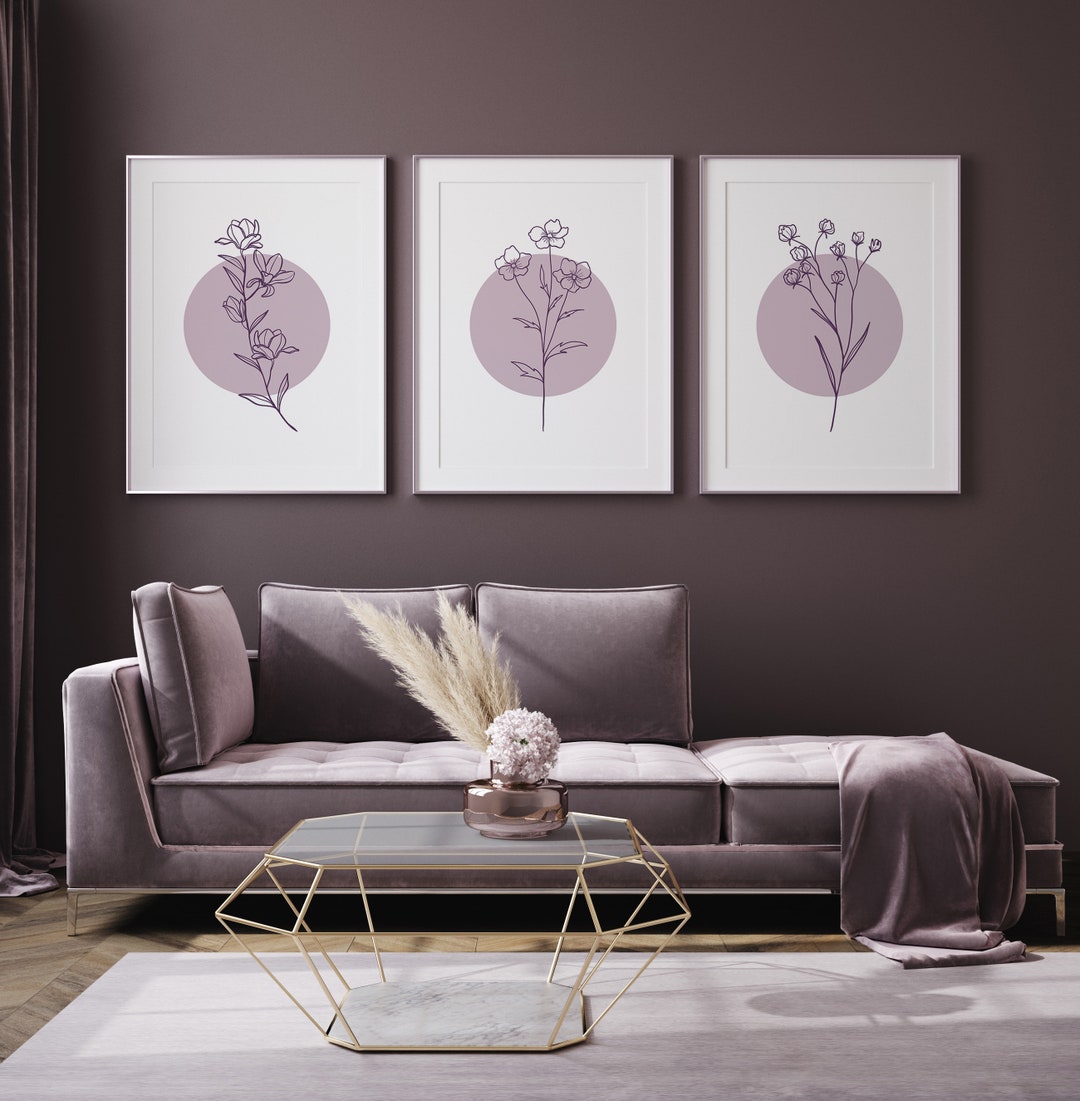 Purple Botanical Wall Art Prints, Set of 3 Posters, Purple & Lilac ...