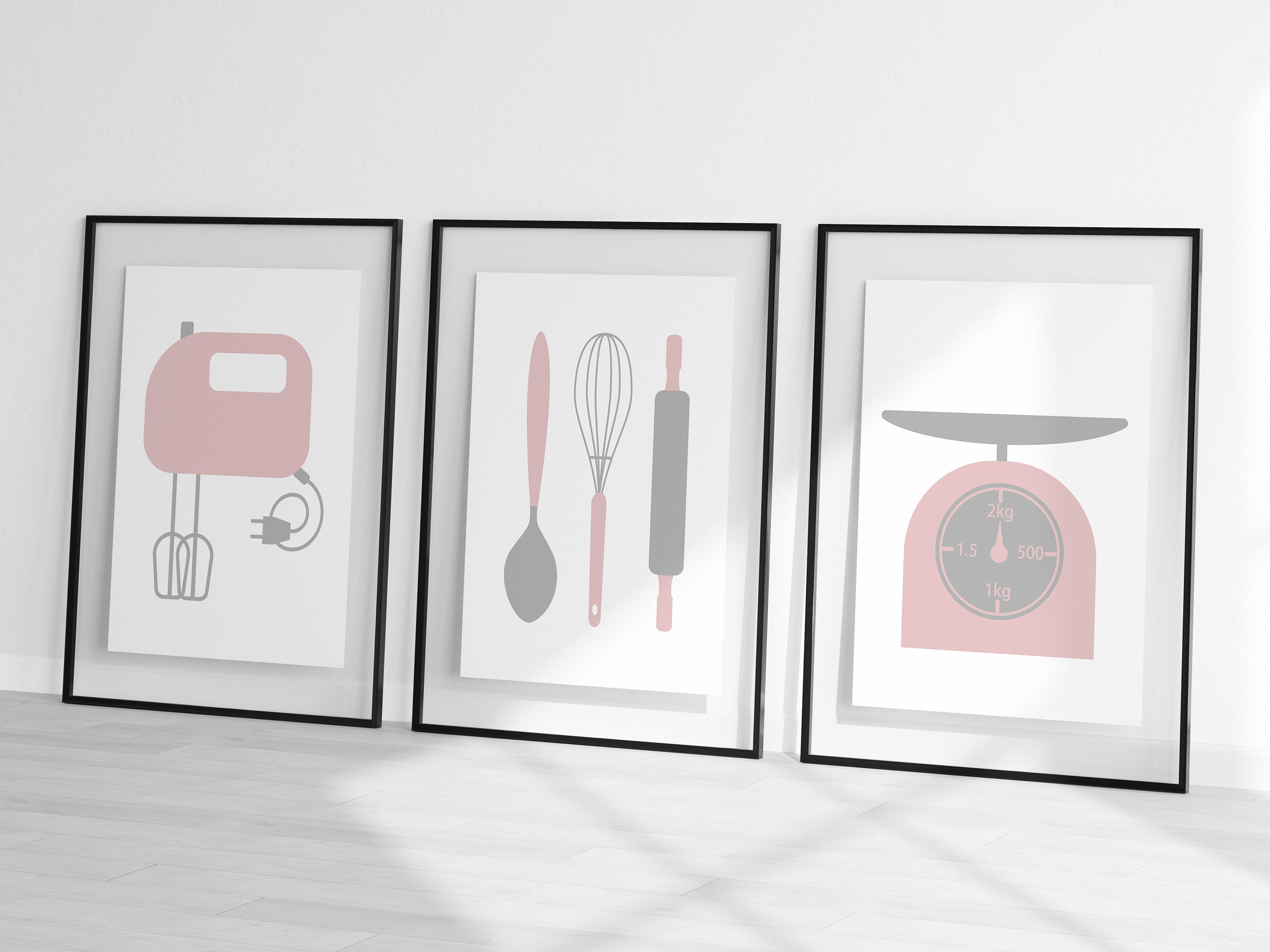Pink Kitchen Wall Art Prints Set of 3 Posters Pink & Grey Etsy UK
