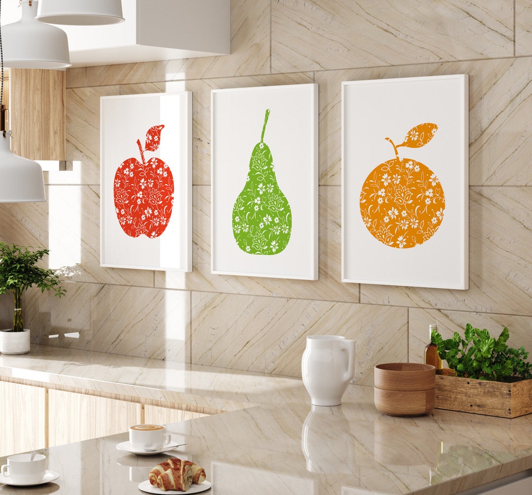 kitchen print - art for kitchen -colourful kitchen... Kitchen Wall Art Prints, Set of 3 Posters, Fruit Prints, Colourful ...