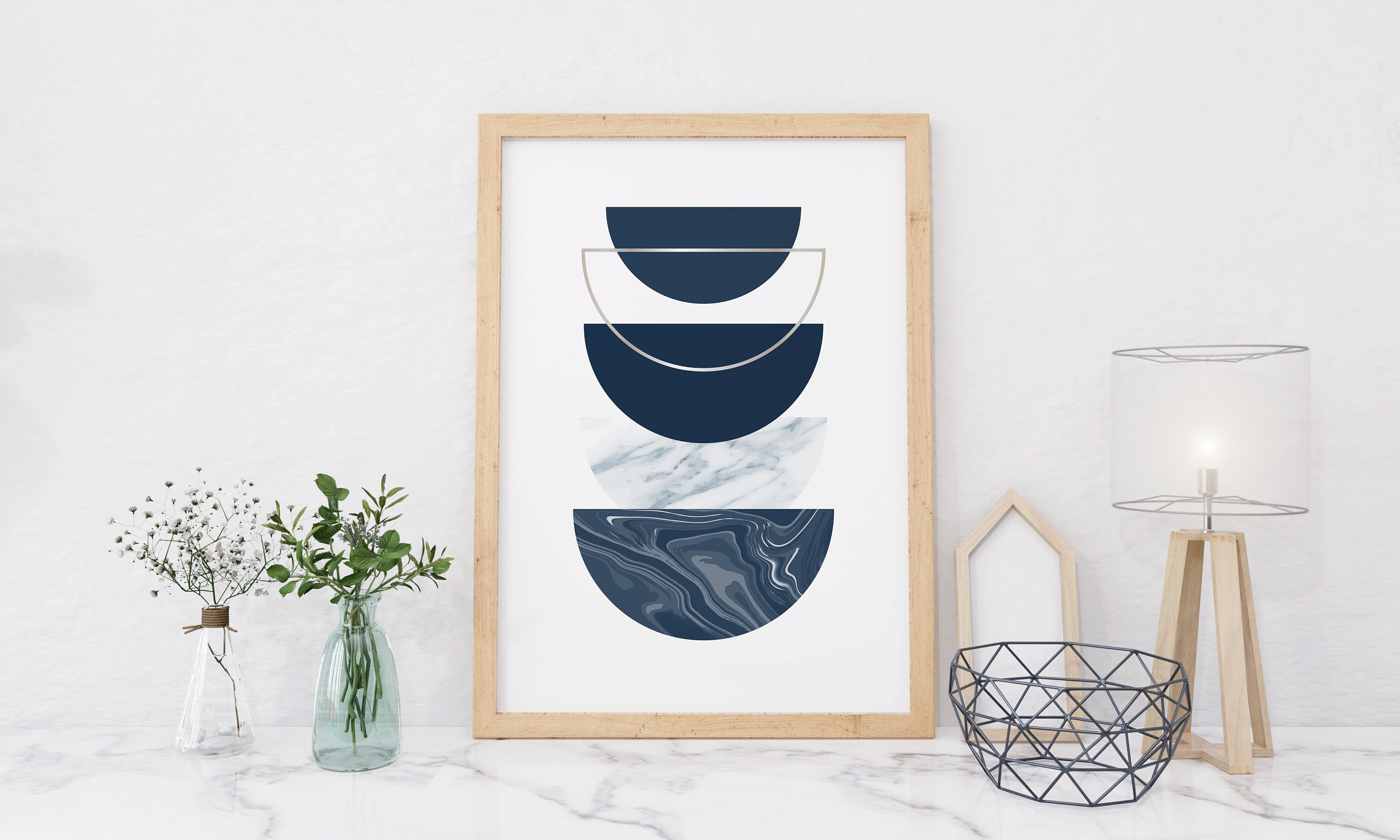 Blue Geometric Wall Art Prints Set of 3 Prints Navy Blue Etsy