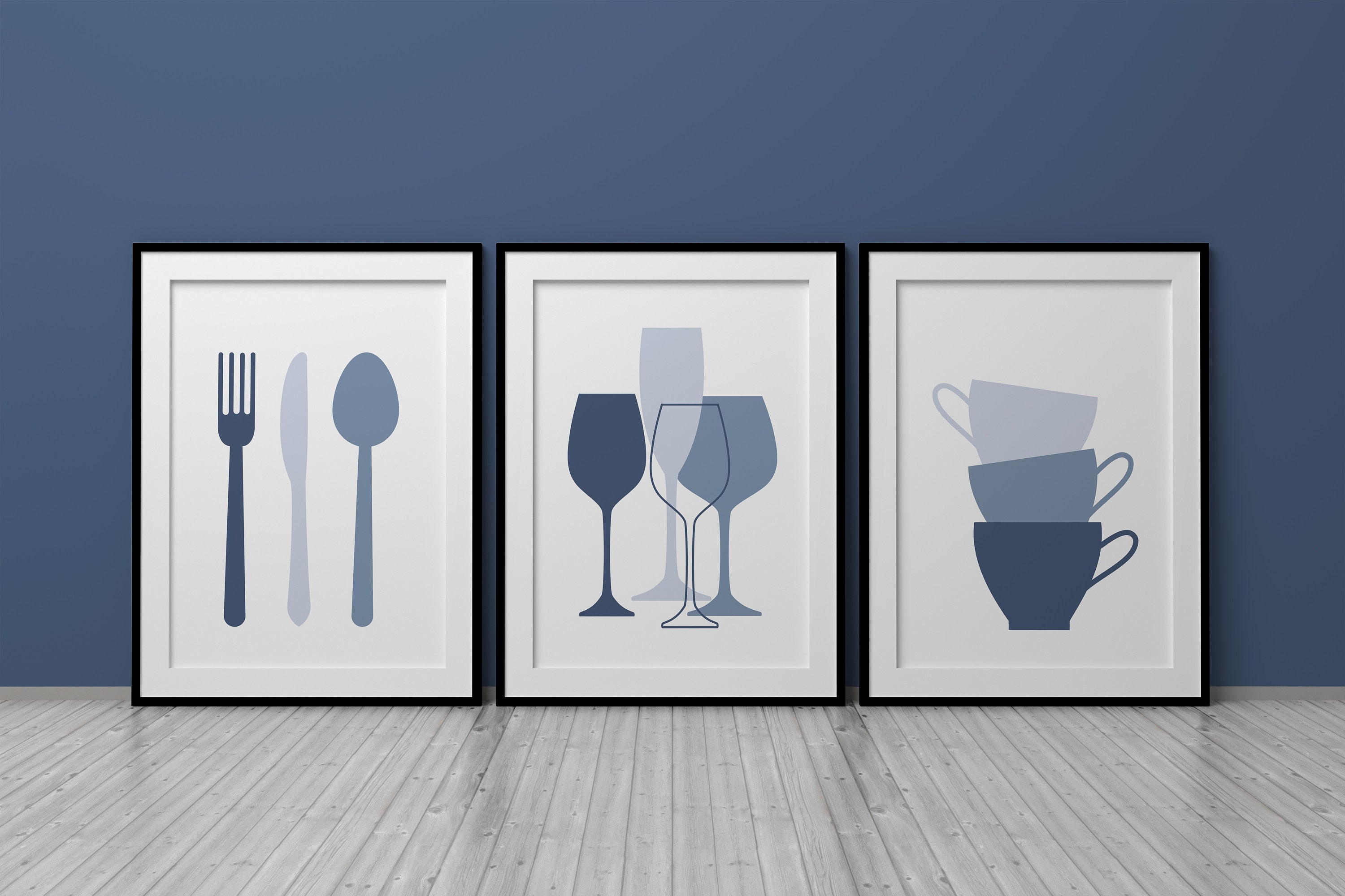 Blue Kitchen Wall Art Prints Set of 3 Posters Blue Kitchen Etsy UK