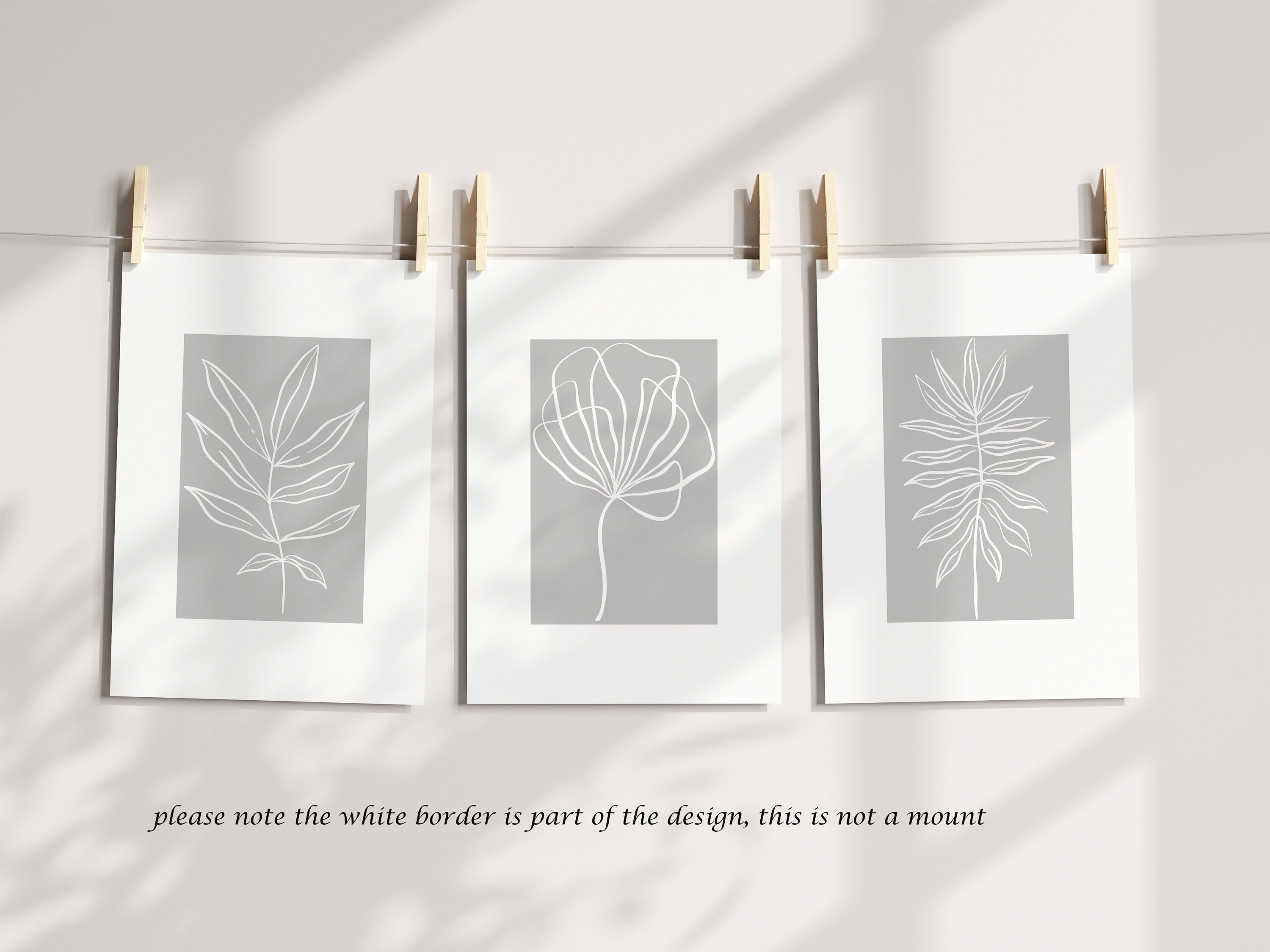 Grey Wall Art Prints, Set of 3 Posters, Botanical Lounge Decor, Plant ...
