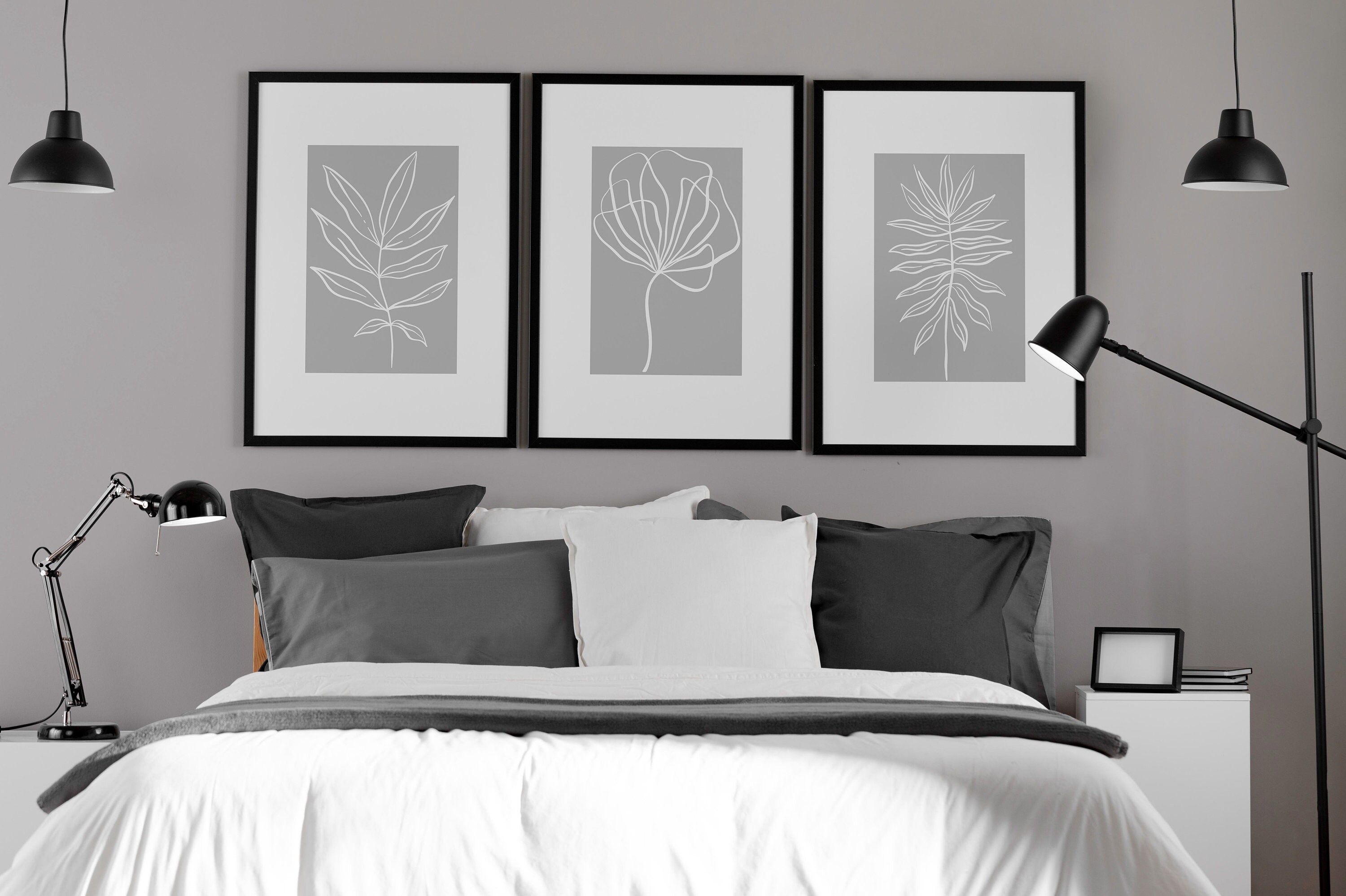 Grey Wall Art Prints Set of 3 Posters Botanical Lounge Etsy UK