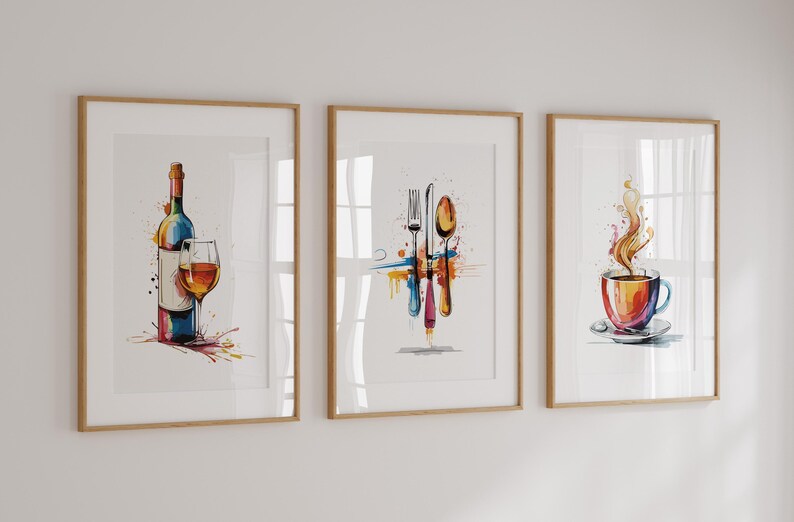 kitchen prints, set of 3 prints colourful kitchen... Kitchen Prints, Wall Art for Kitchen or Dining Room, Set of 3 Prints ...